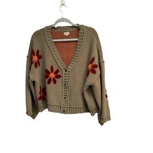 POL Floral Knit Cardigan - Oversized Size Small Olive/ Maroon